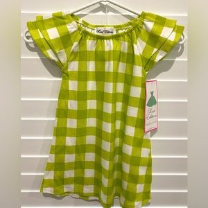 NWT Toddler Girl’s Rare Editions Lime Green White Gingham Check Pullover Dress 4